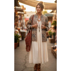 Alfred Dunner Tapestry Jacket Size 20 Zip Front Mock Neck